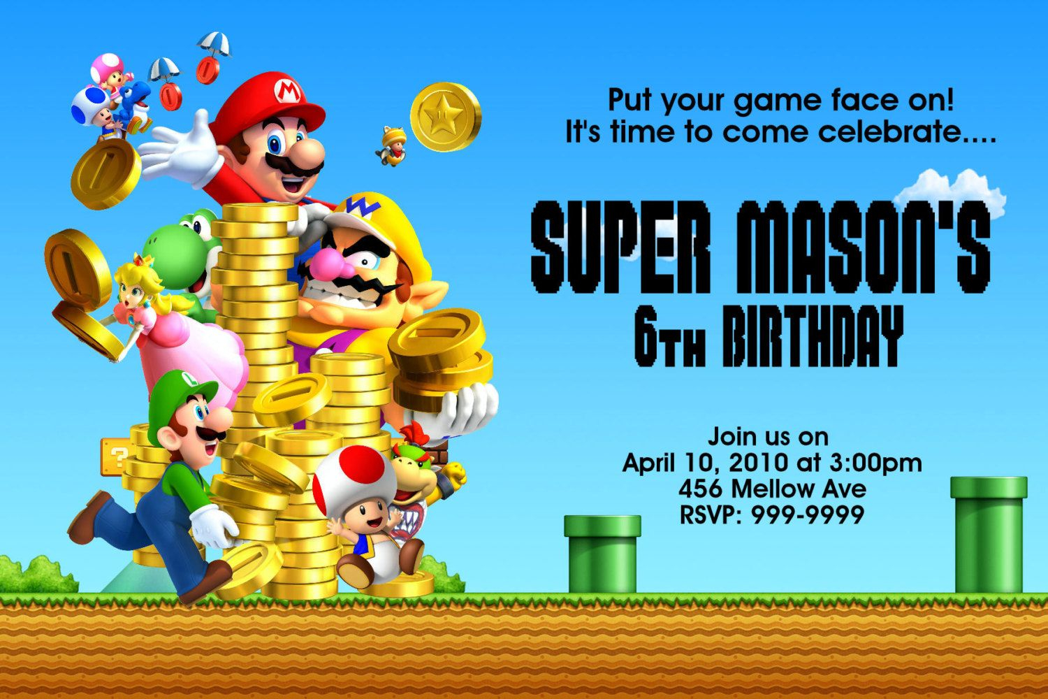 Super Mario Bros Birthday Invitations Free Printable Birthday in proportions 1500 X 1000