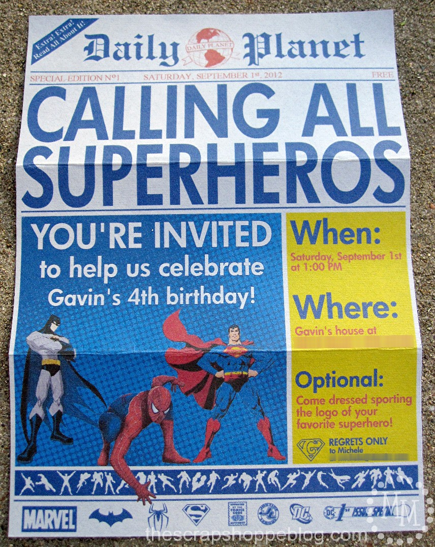 Superhero Newspaper Birthday Invitation The Scrap Shoppe inside measurements 856 X 1076