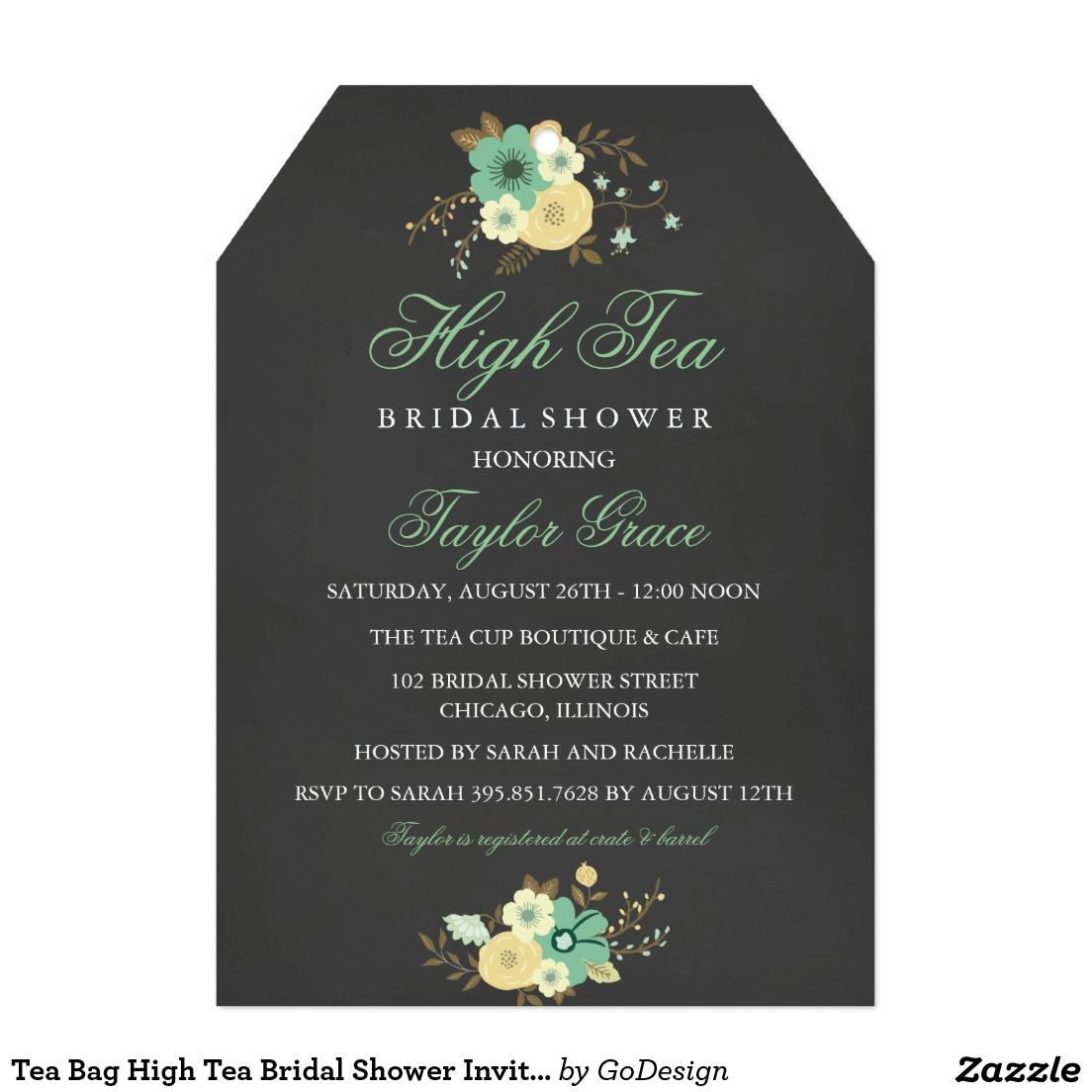 Tea Bag High Tea Bridal Shower Invitation Chalkboard Bridal Shower throughout measurements 1104 X 1104