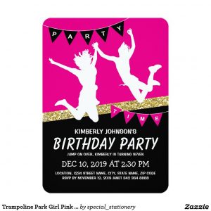 Trampoline Park Girl Pink Kids Birthday Party Invitation In 2018 intended for proportions 1104 X 1104