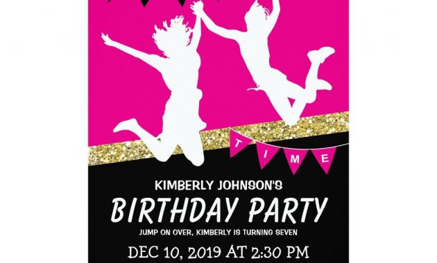 Trampoline Park Girl Pink Kids Birthday Party Invitation In 2018 intended for proportions 1104 X 1104