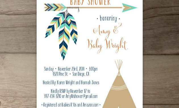 Tribal Ba Shower Invitations Birthday Pow Wow Arrows Feathers with regard to proportions 1066 X 1066