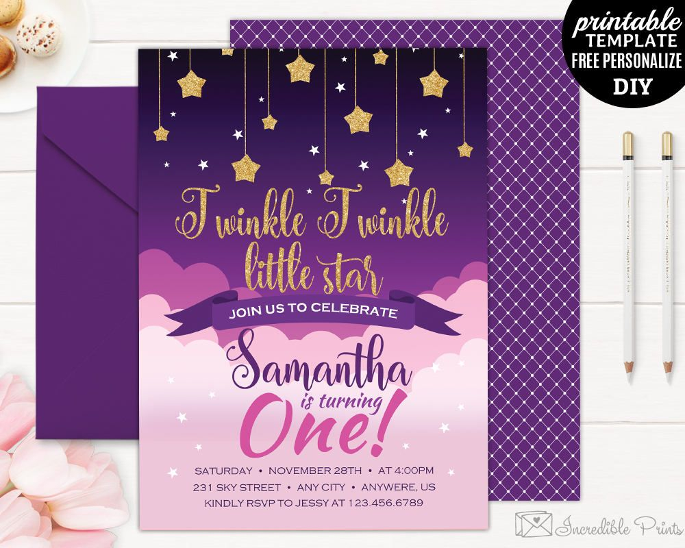 Twinkle Little Star Birthday Invitation Template Twinkle Twinkle within sizing 1000 X 800