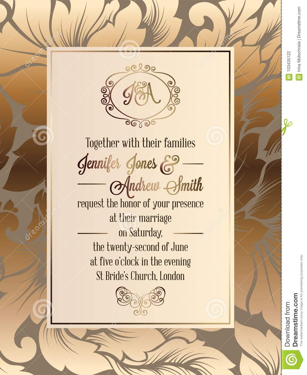 Vintage Baroque Style Wedding Invitation Card Template Stock Vector throughout dimensions 1065 X 1300