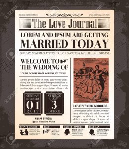 Vintage Newspaper Journal Wedding Invitation Vector Design Template in measurements 1126 X 1300