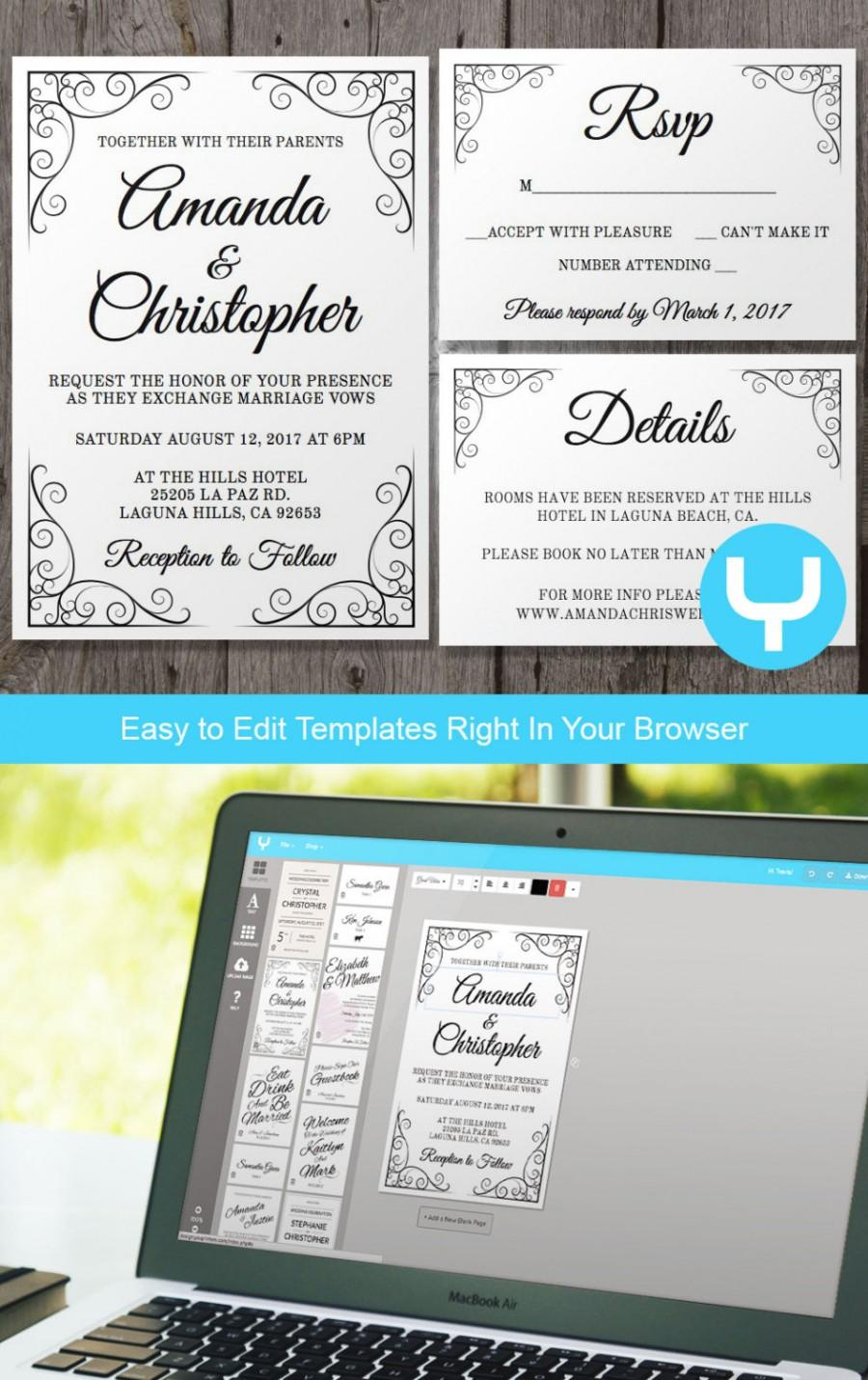 Vintage Printable Wedding Invitation Rsvp Template You Change in proportions 900 X 1431