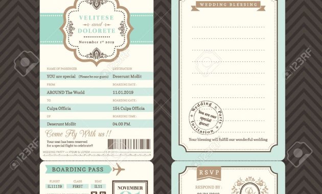 Vintage Style Boarding Pass Ticket Wedding Invitation Template throughout proportions 1300 X 1218