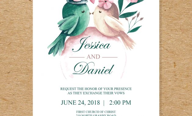 Watercolor Birds 2018 Wedding Invitation Template Wedding pertaining to measurements 1820 X 2304