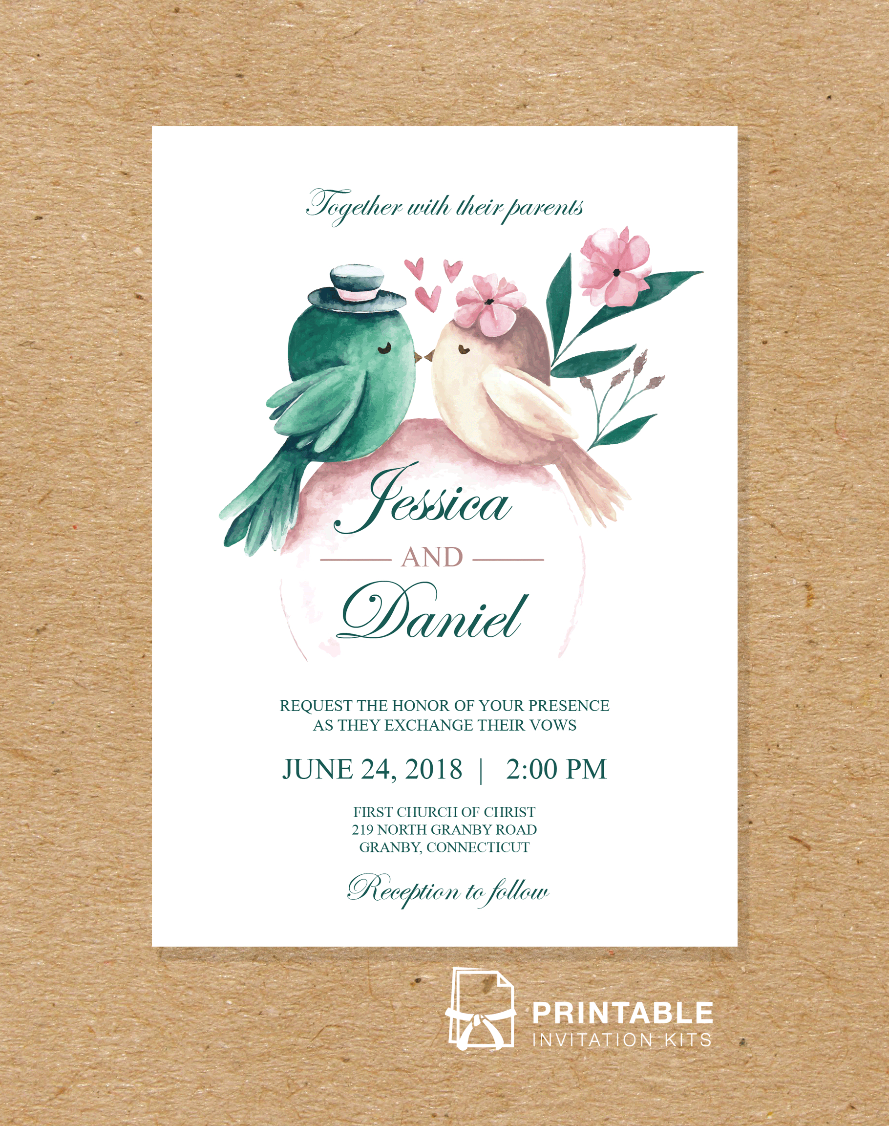 Watercolor Birds 2018 Wedding Invitation Template Wedding pertaining to measurements 1820 X 2304