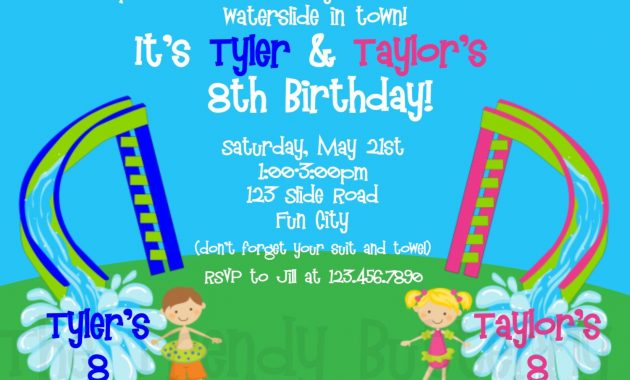 Waterslide Twins Siblings Birthday Party Invitation In 2018 Logan regarding sizing 1500 X 1071