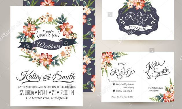 Wedding Invitation Card Suite With Daisy Flower Templates Stock with size 1500 X 1244