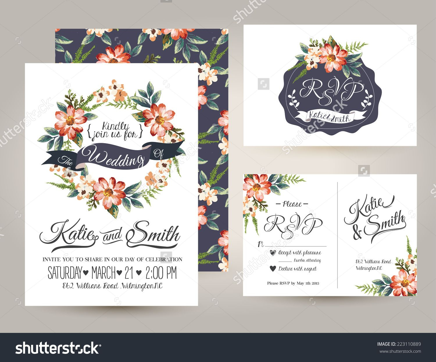 Wedding Invitation Card Suite With Daisy Flower Templates Stock with size 1500 X 1244