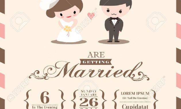 Wedding Invitation Card Template With Cute Groom And Bride Cartoon regarding sizing 975 X 1300