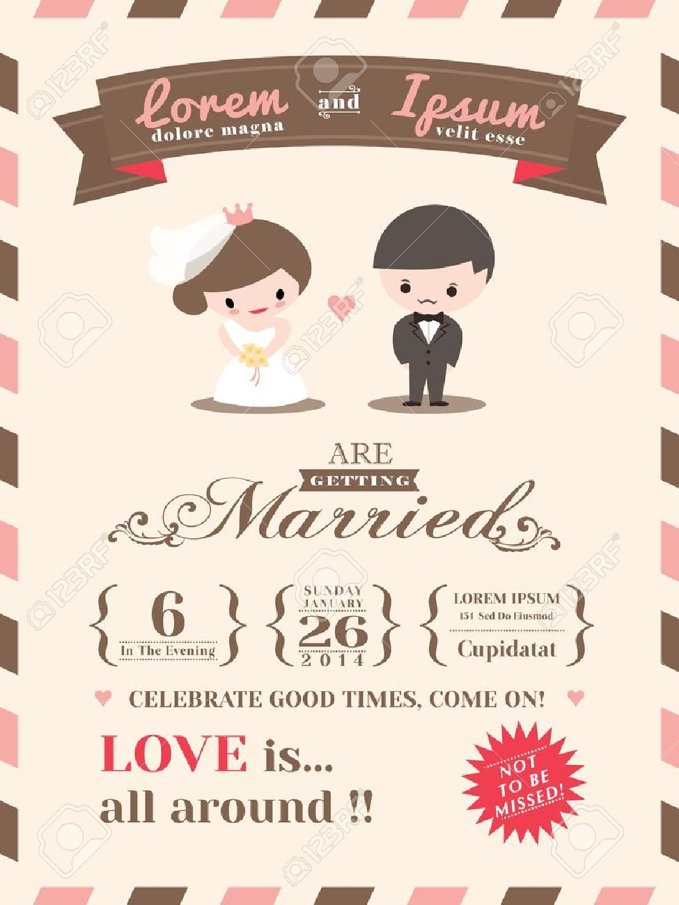 Wedding Invitation Card Template With Cute Groom And Bride Cartoon regarding sizing 975 X 1300