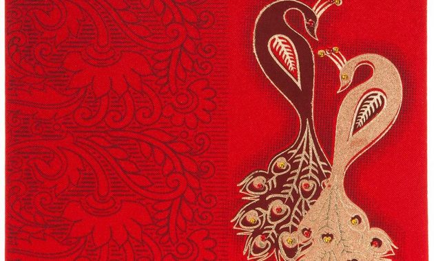 Wedding Invitation In Red Satin With Stone Studded Peacock within dimensions 1000 X 992