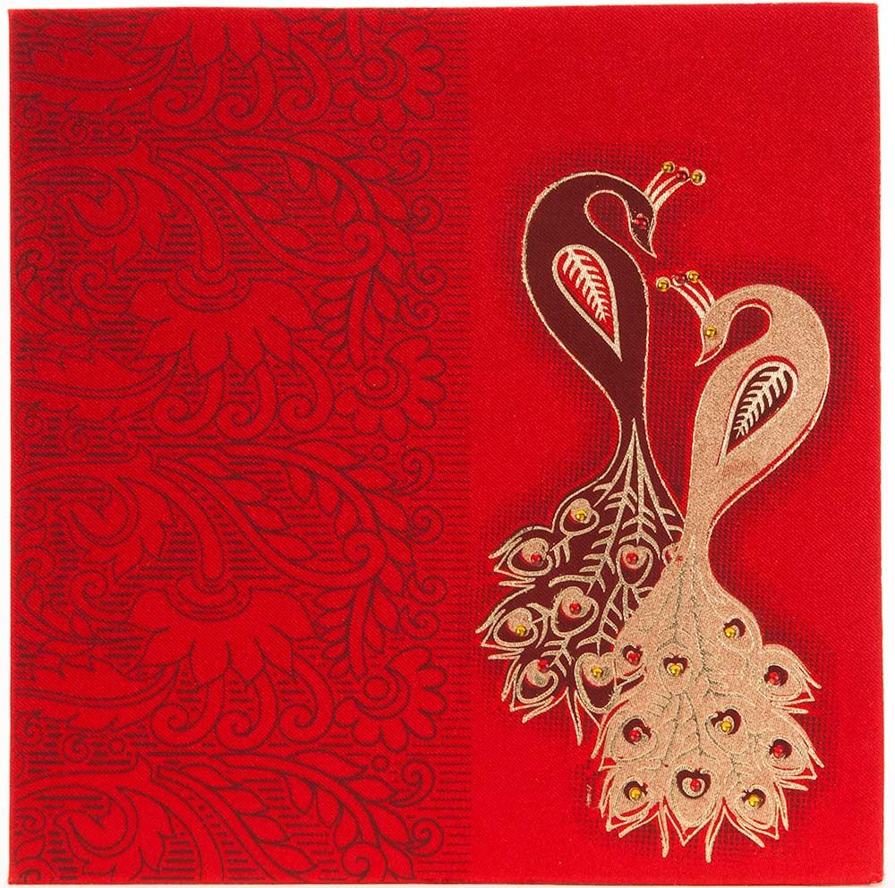 Wedding Invitation In Red Satin With Stone Studded Peacock within dimensions 1000 X 992