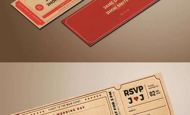 Wedding Invitation Movie Ticket Template Ai Psd Invitation Card throughout size 1370 X 7228