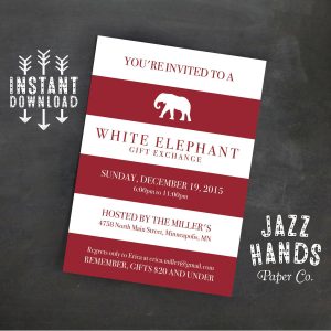 White Elephant Invitation Template Diy Printable White Etsy for size 1500 X 1500