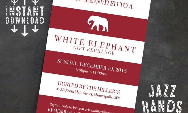 White Elephant Invitation Template Diy Printable White Etsy for size 1500 X 1500