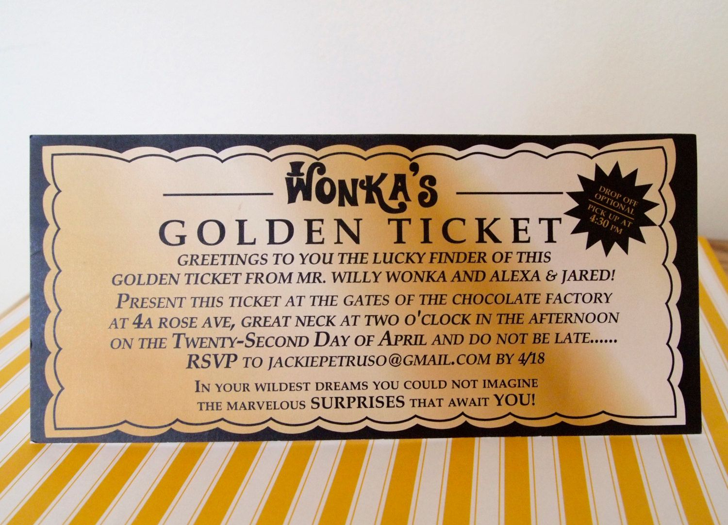 Willy Wonka Golden Ticket Invitation Digital Printable File in measurements 1500 X 1081