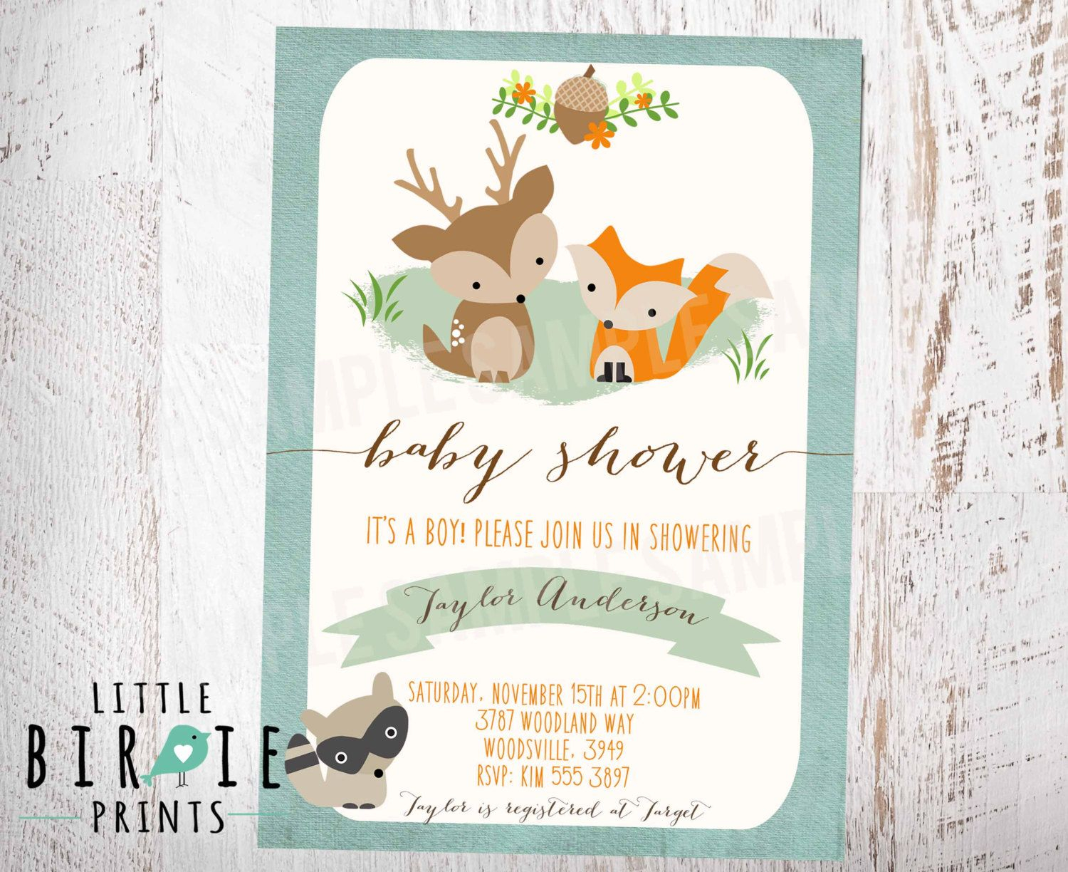 Woodland Ba Shower Invitation Fox Deer Littlebirdieprints within size 1500 X 1224