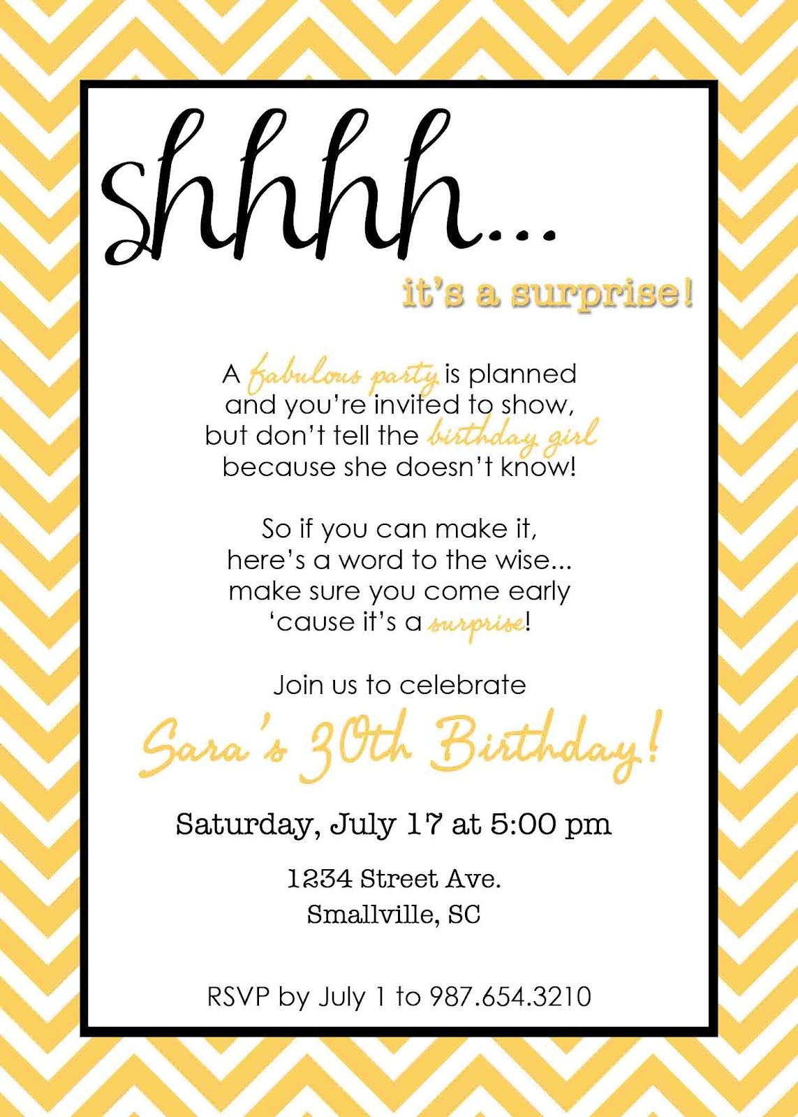 Wording For Surprise Birthday Party Invitations Free Printable throughout dimensions 1143 X 1600