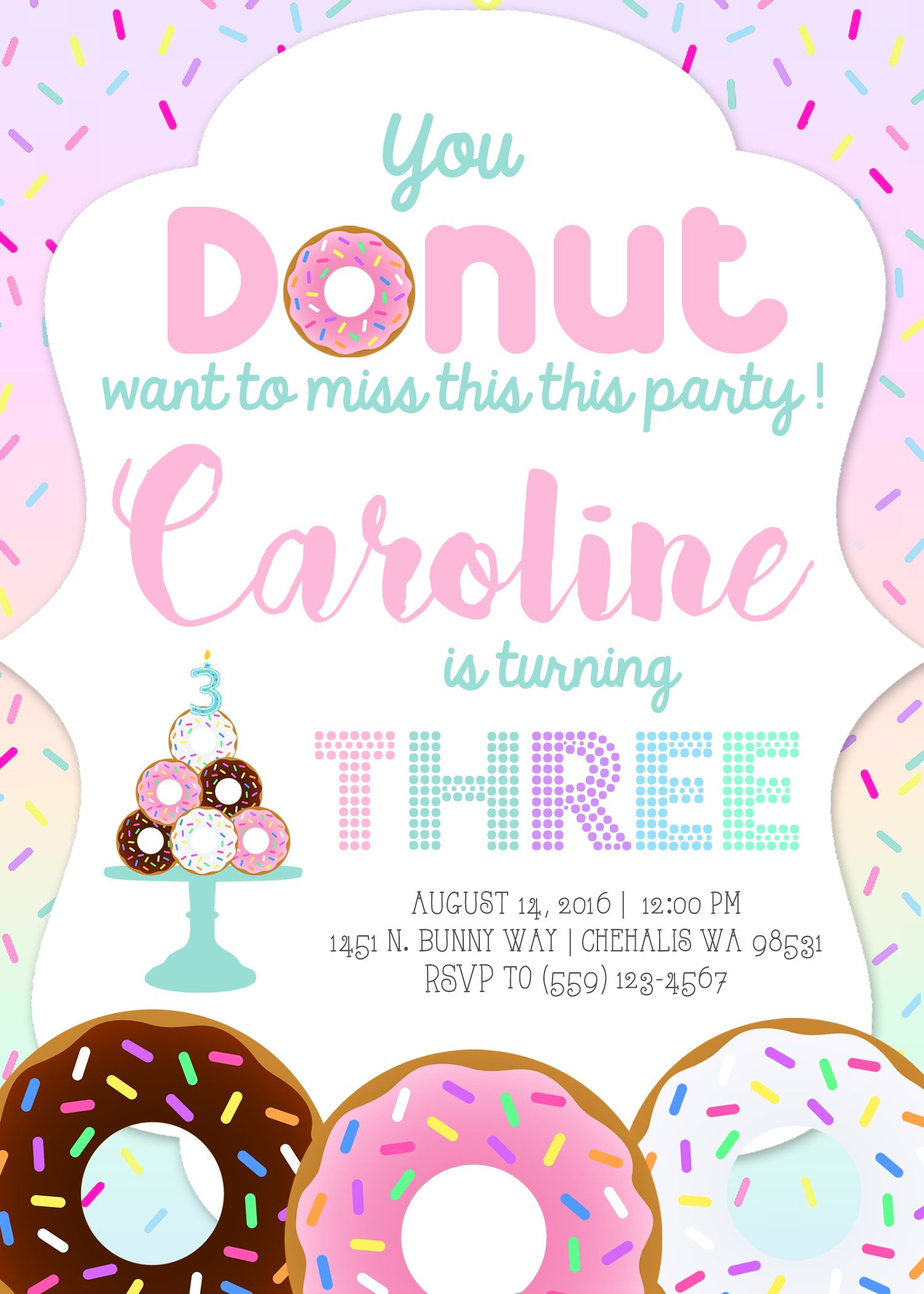 You Donut Want To Miss This Party Donut Birthday Party Invitation for measurements 1500 X 2100