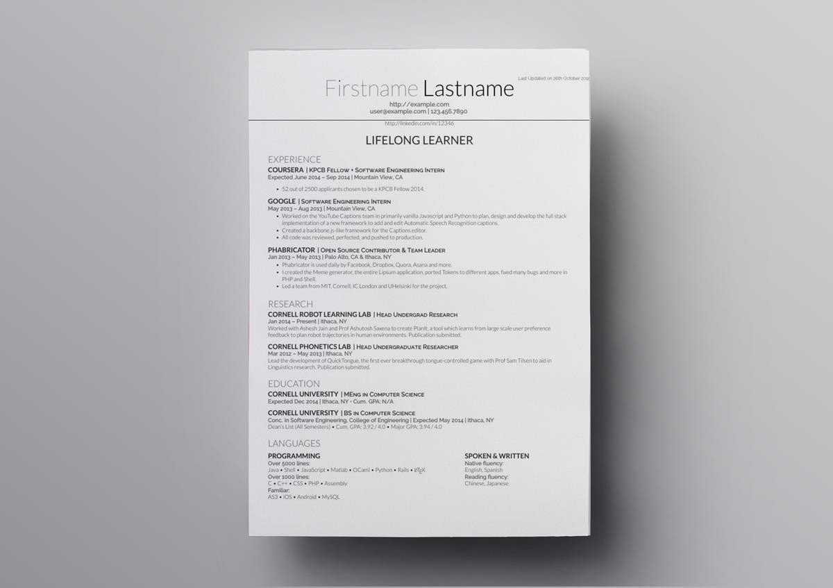 10 Latex Resume Cv Templates Academic Tech Jobs inside sizing 1200 X 847