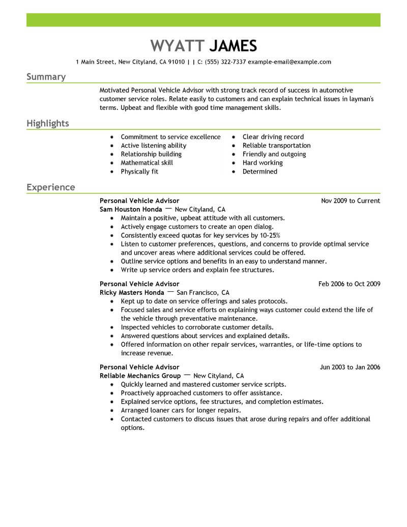 11 Amazing Automotive Resume Examples Livecareer with proportions 800 X 1035