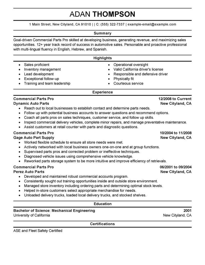 11 Amazing Automotive Resume Examples Livecareer with regard to proportions 800 X 1035
