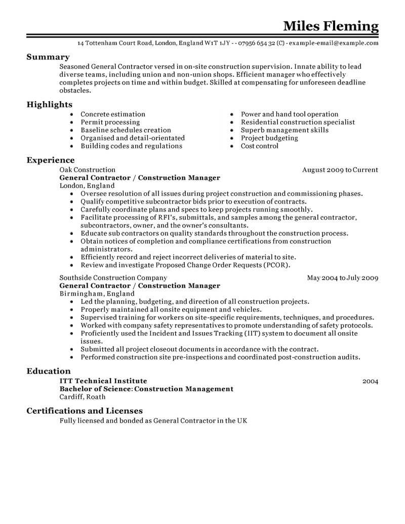 11 Amazing Construction Resume Examples Livecareer intended for size 800 X 1035