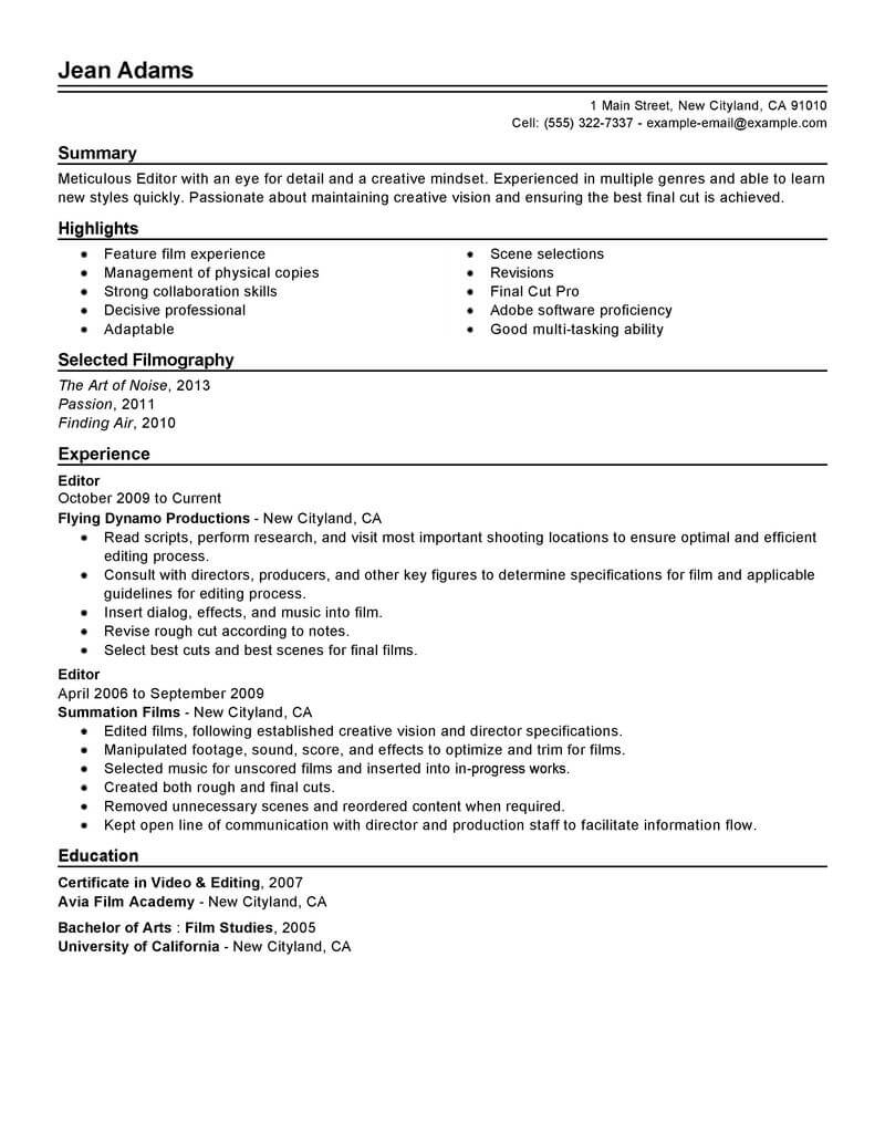 11 Amazing Media Entertainment Resume Examples Livecareer regarding size 800 X 1035