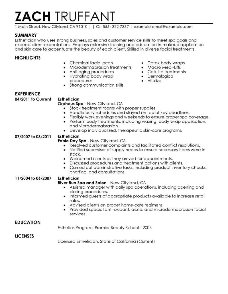 11 Amazing Salon Spa Fitness Resume Examples Livecareer inside sizing 800 X 1035