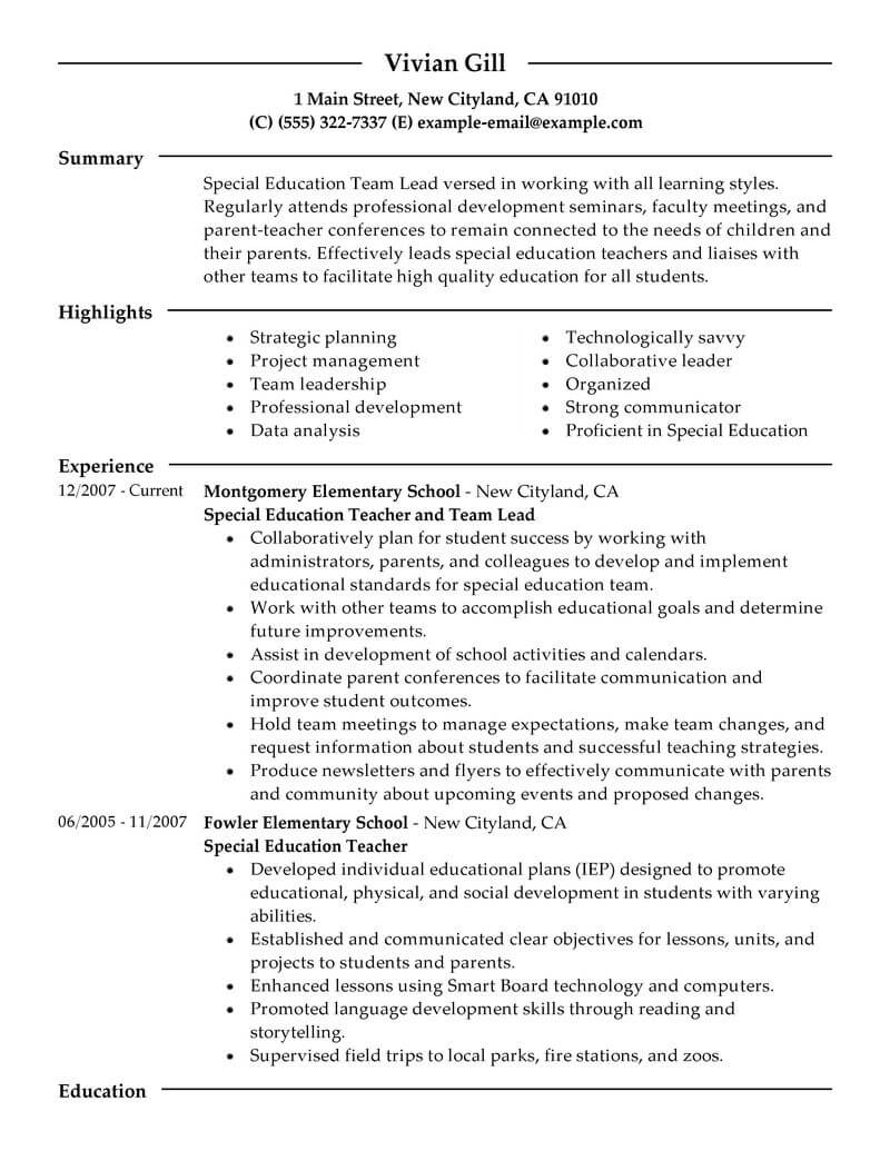 12 Amazing Education Resume Examples Livecareer for sizing 800 X 1035