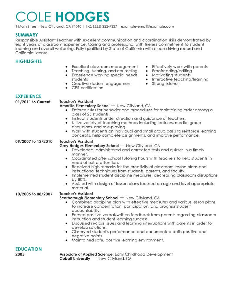 12 Amazing Education Resume Examples Livecareer pertaining to size 800 X 1035