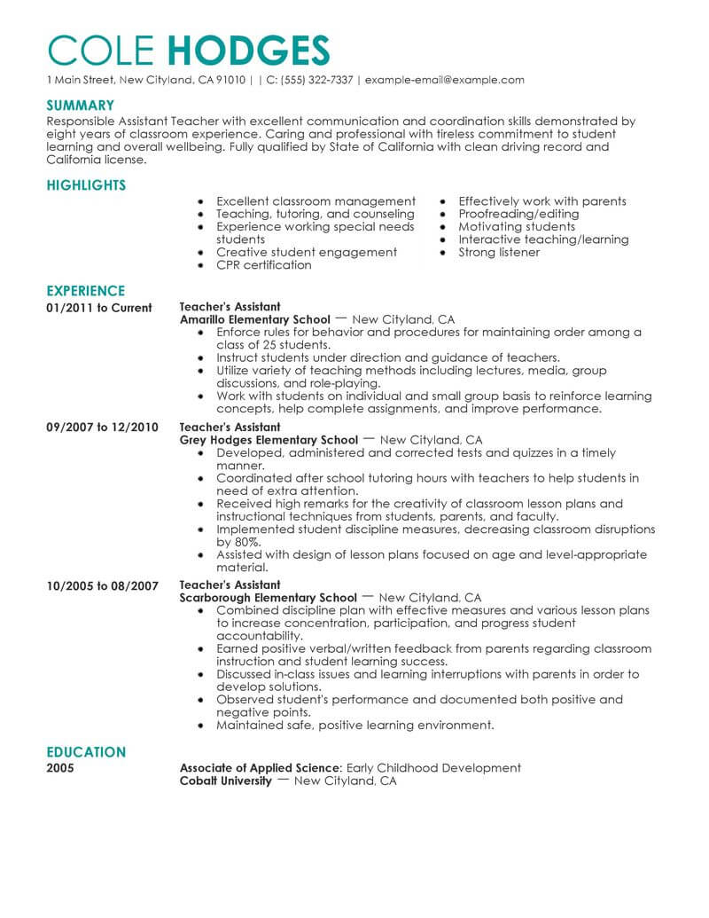 12 Amazing Education Resume Examples Livecareer pertaining to sizing 800 X 1035