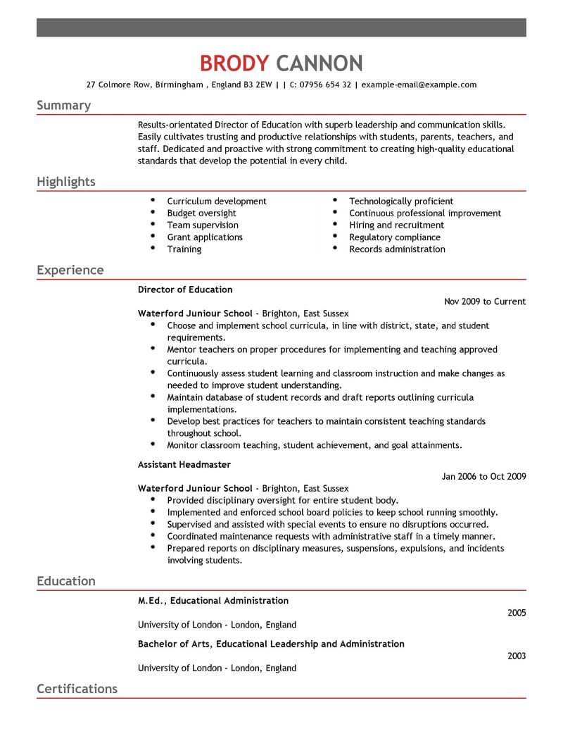 12 Amazing Education Resume Examples Livecareer with regard to dimensions 800 X 1035