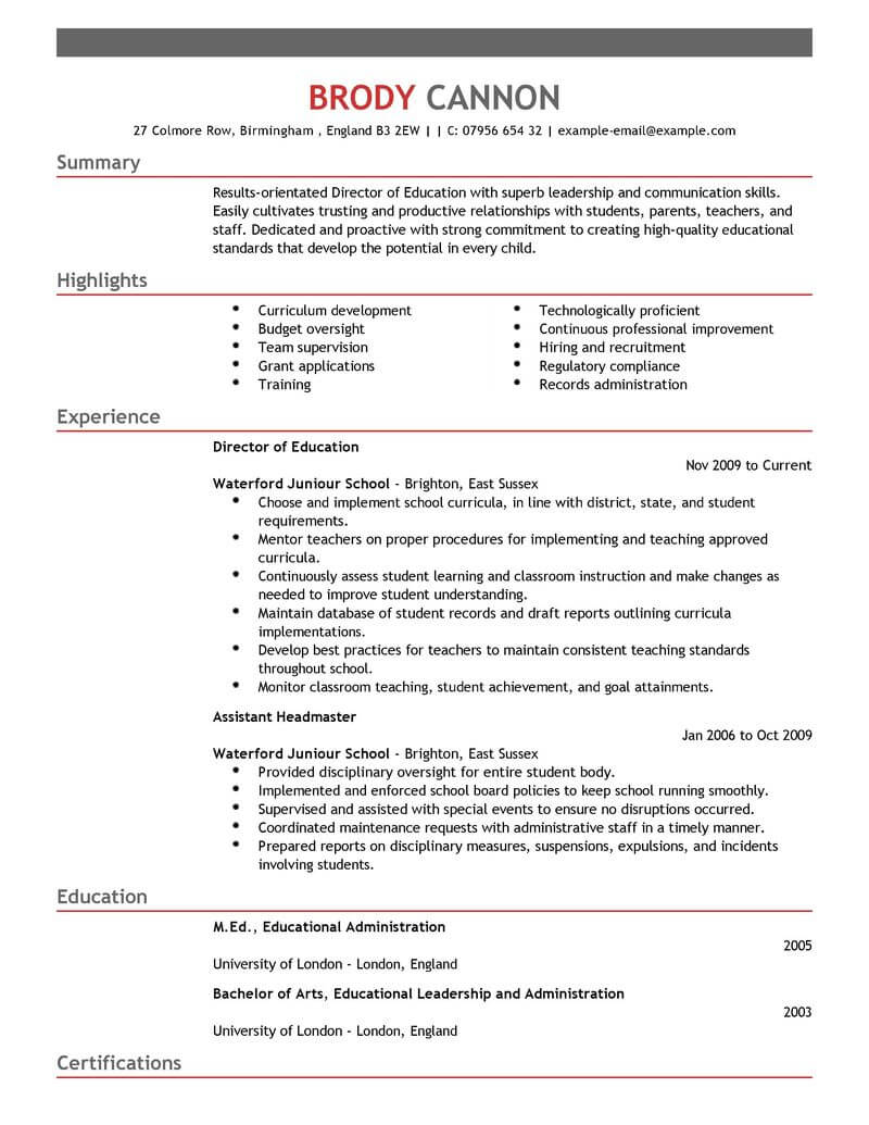 12 Amazing Education Resume Examples Livecareer with regard to sizing 800 X 1035