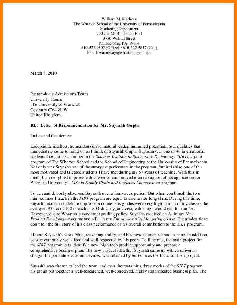 12 Example Of Recommendation Letter For Masters Program for size 788 X 1014