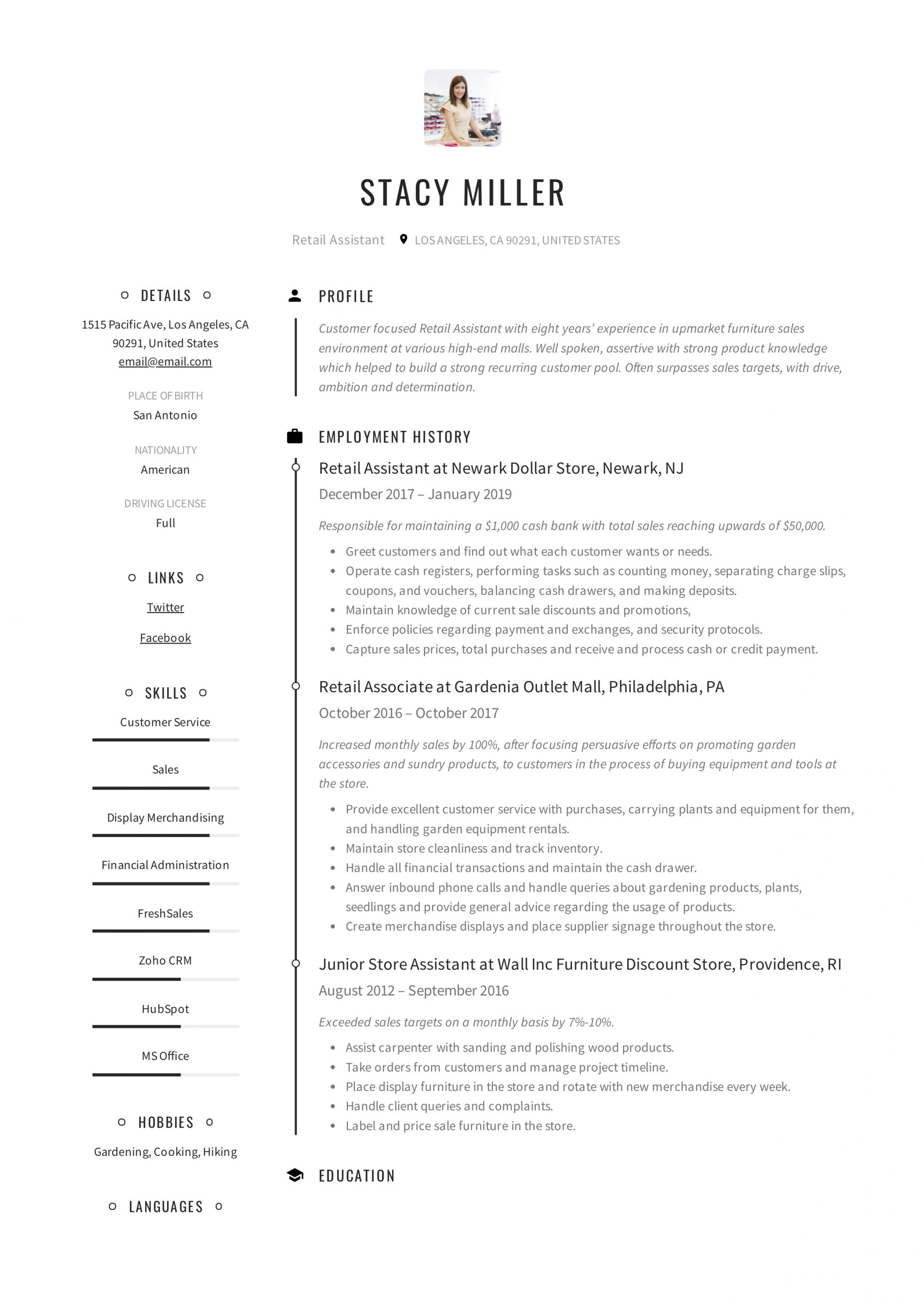 12 Retail Assistant Resume Samples Writing Guide pertaining to size 2478 X 3507