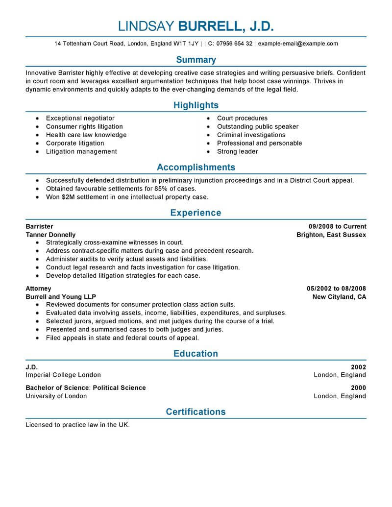 13 Amazing Law Resume Examples Livecareer intended for sizing 800 X 1035