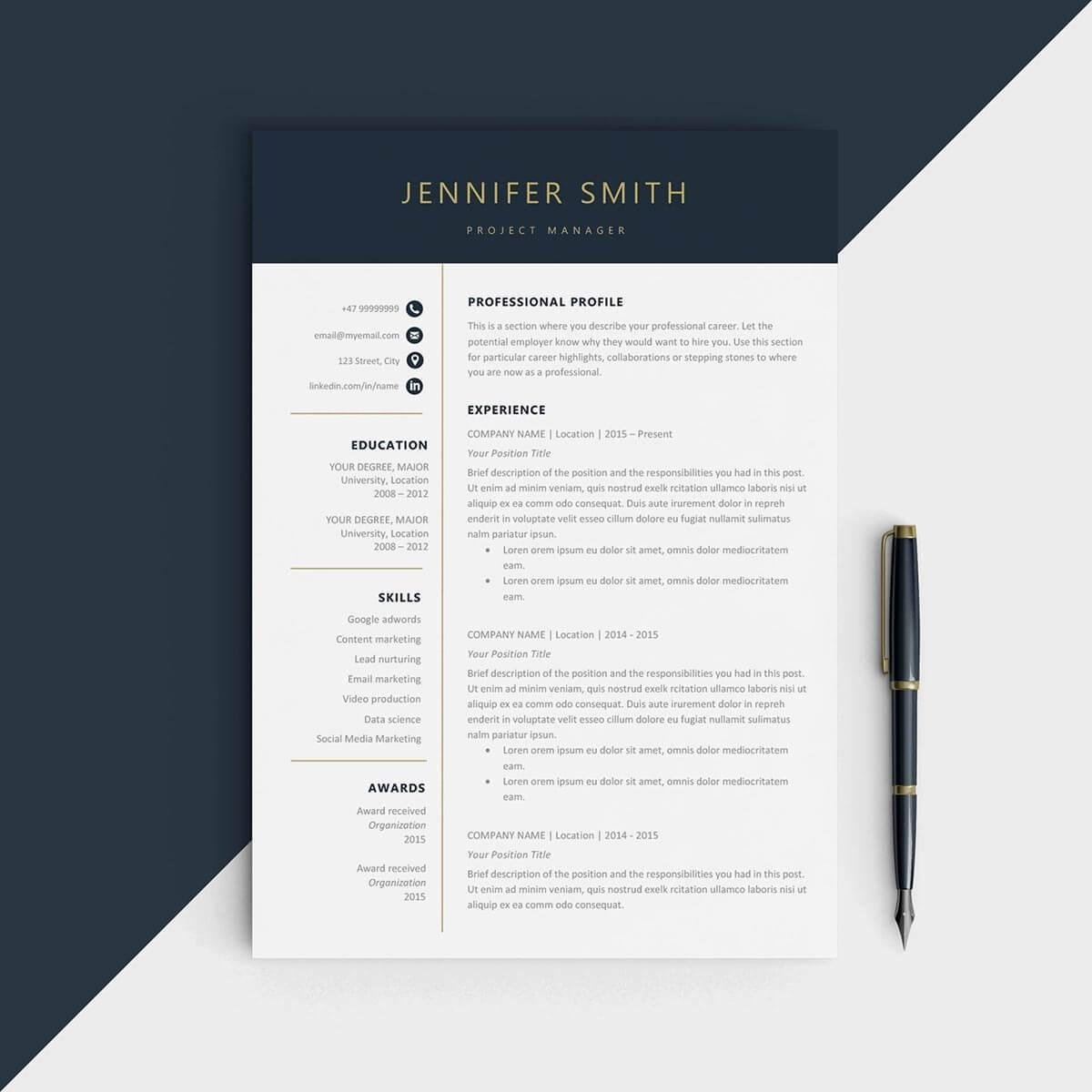 15 One Page Resume Templates Examples Of 1 Page Format with regard to sizing 1200 X 1200