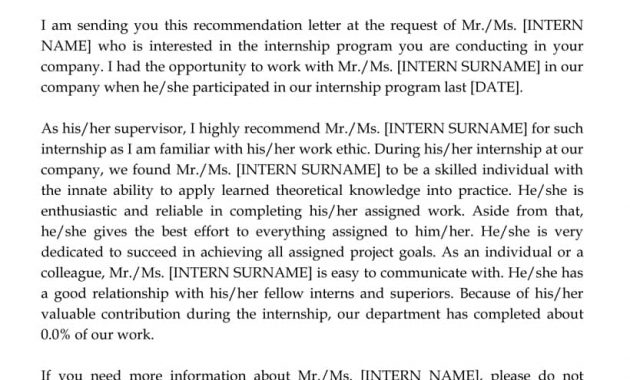 15 Sample Recommendation Letters For Internship And inside size 820 X 1060