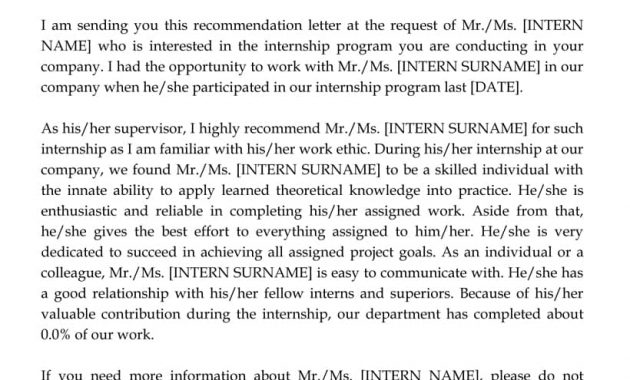 15 Sample Recommendation Letters For Internship And throughout proportions 820 X 1060