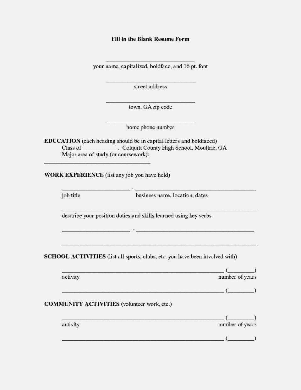 15 Year Olds Resume Form Free Printable Resume Free intended for size 958 X 1240