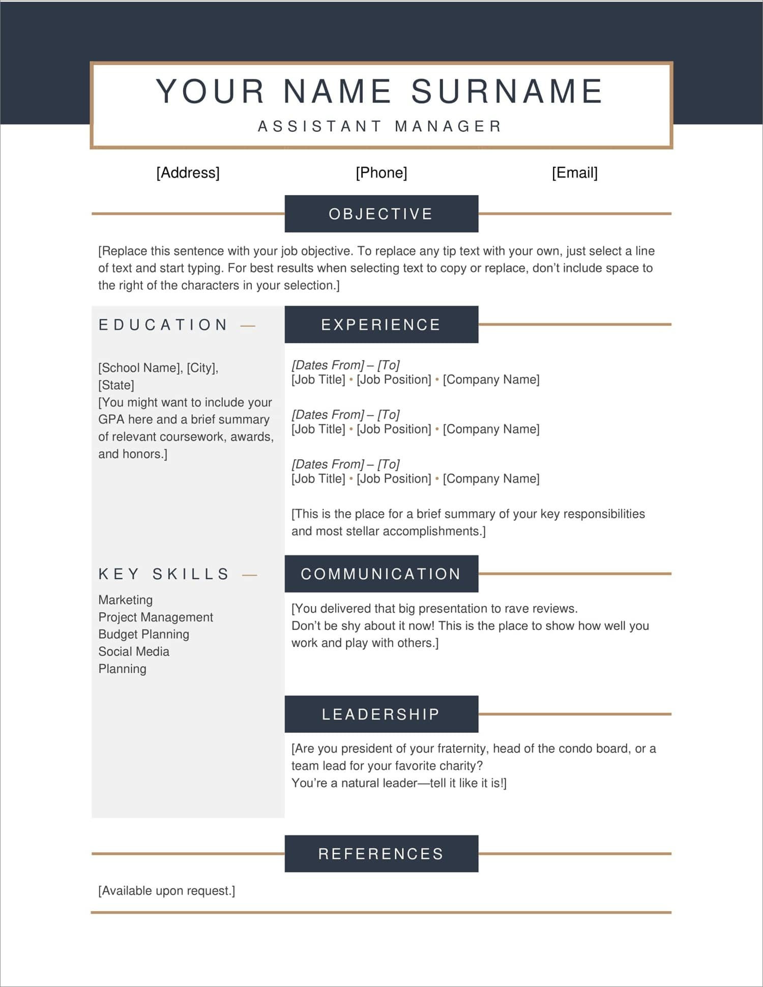 free resume template downloads pdf