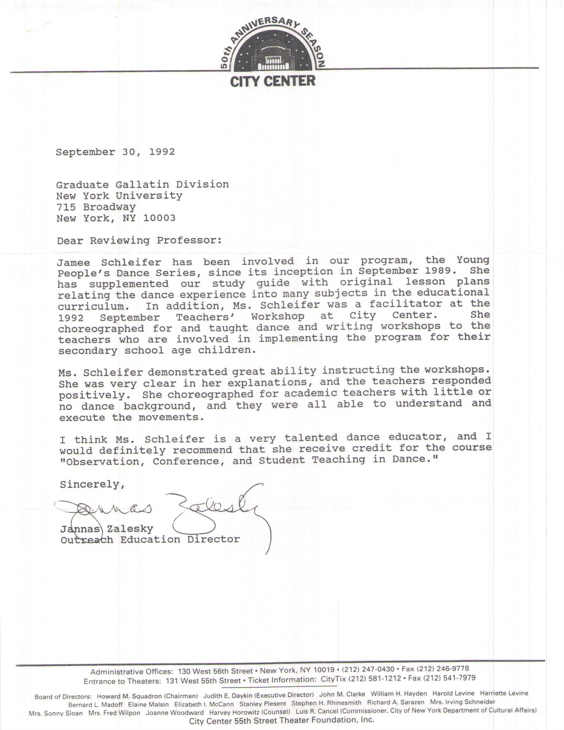 1992 Letter Of Recommendation From City Center To Nyu intended for sizing 2550 X 3299