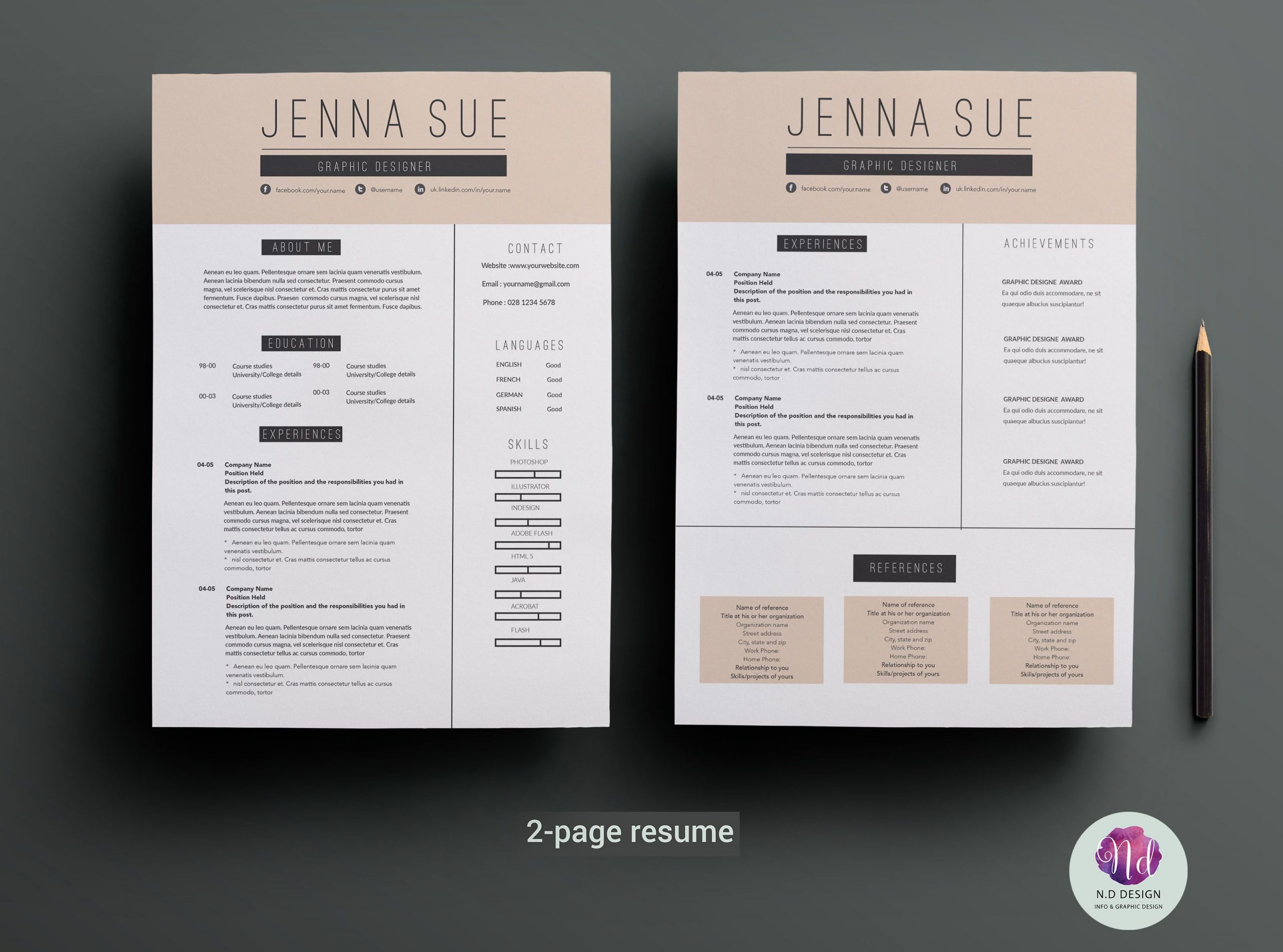 2 Page Resume Template with regard to dimensions 3200 X 2376
