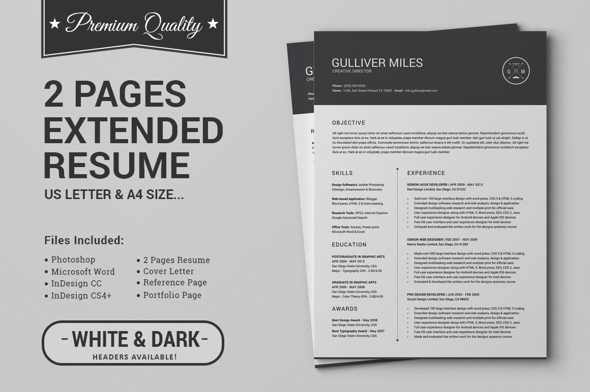 2 Pages Resume Cv Extended Pack Modle Cv Mise En Page inside proportions 1160 X 772