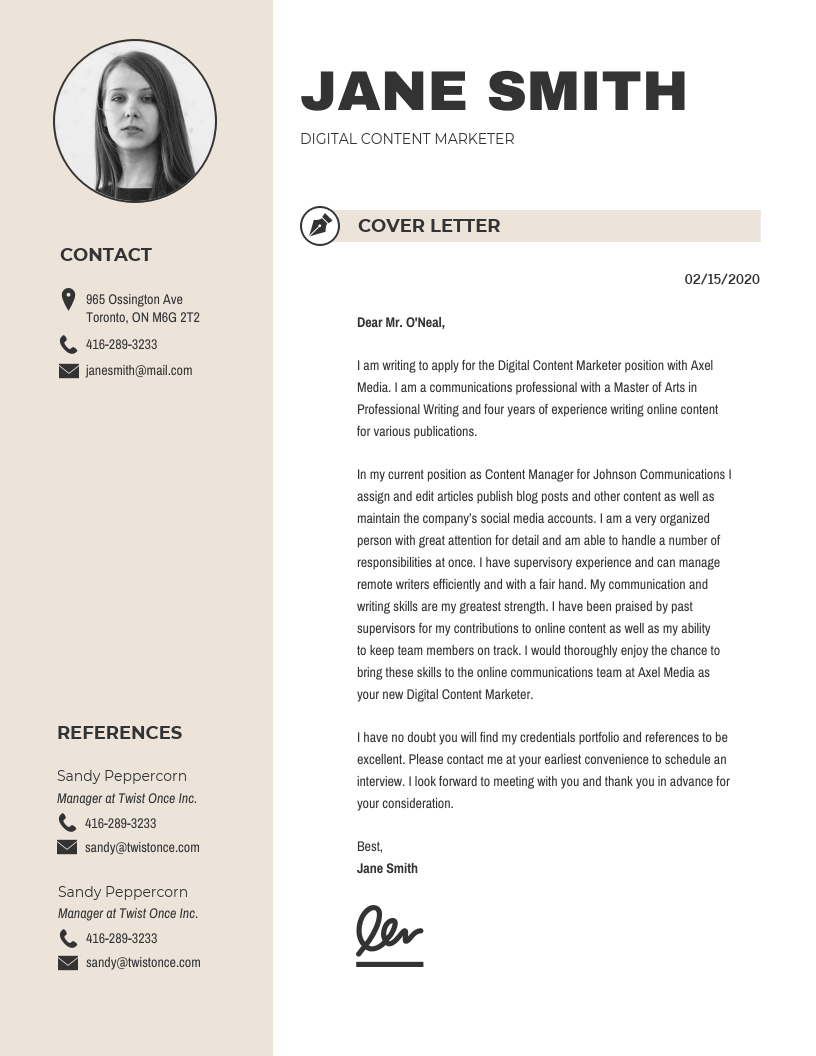 creative cover letter template